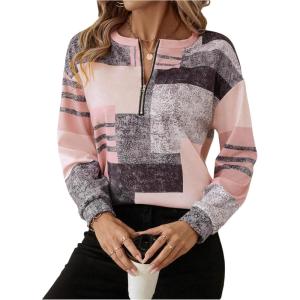 image:imageSOLY HUX Womens Color Block Printed Sweatshirt Half Zip Crew Neck Long Sleeve Casual Pullover TopsPink Printed