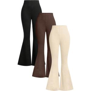 image:imageSOLY HUX Womens Flare Leggings 3 Packs Casual Bell Bottom Skinny Pants Going Out Outfit Fall ClothesBeige Brown Black