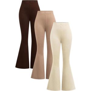 image:imageSOLY HUX Womens Flare Leggings 3 Packs Casual Bell Bottom Skinny Pants Going Out Outfit Fall ClothesBeige Khaki Brown