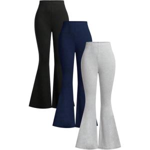 image:imageSOLY HUX Womens Flare Leggings 3 Packs Casual Bell Bottom Skinny Pants Going Out Outfit Fall ClothesBlack Dark Blue Grey