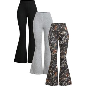 image:imageSOLY HUX Womens Flare Leggings 3 Packs Casual Bell Bottom Skinny Pants Going Out Outfit Fall ClothesBlack Grey Camo