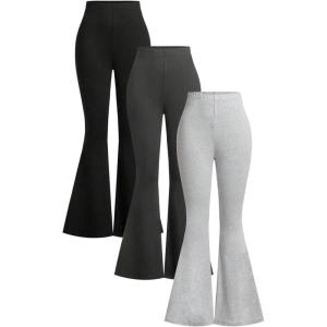 image:imageSOLY HUX Womens Flare Leggings 3 Packs Casual Bell Bottom Skinny Pants Going Out Outfit Fall ClothesBlack Grey Letter