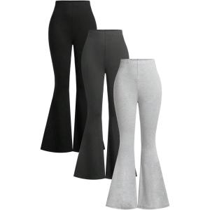 image:imageSOLY HUX Womens Flare Leggings 3 Packs Casual Bell Bottom Skinny Pants Going Out Outfit Fall ClothesBlack Grey Multi