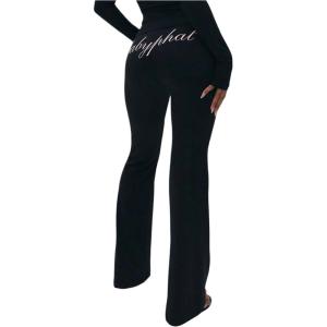 image:imageSOLY HUX Womens Flared Leggings Letter Graphic Bell Bottom Pants Yoga Sports SweatpantsBlack Letter