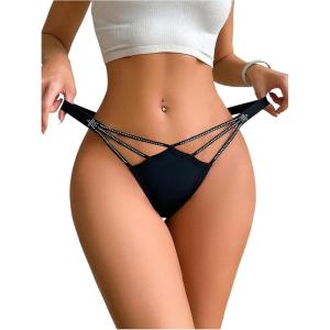 image:imageSOLY HUX Womens Glitter Rhinestone G String Thongs Cut Out Low Rise Panties UnderwearPlain Black
