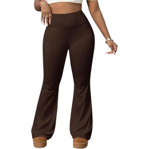 image:imageSOLY HUX Womens High Waisted Flare Pants Elastic Waist Bell Bottom Workout Yoga PantsPure Brown