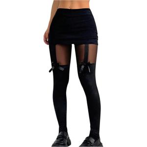 image:imageSOLY HUX Womens High Waisted Leggings Pants Bowknot Mesh Skinny Bottom Stockings Y2k ClothesPure Black