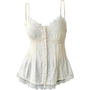 image:imageSOLY HUX Womens Lace Cami Top Y2k Sleeveless Button Down Camisole Babydoll Going Out TopsPure Apricot