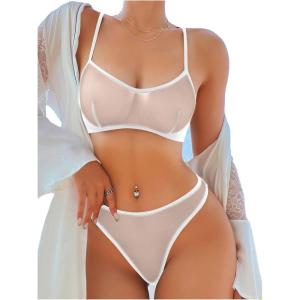 image:imageSOLY HUX Womens Mesh Solid Sheer See Through Lingerie Set Sexy Lace Bra and Panty 2 PieceSolid White