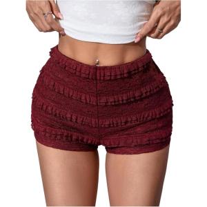 image:imageSOLY HUX Womens Micro Ruffle Shorts Lace Bloomers Y2k Low Rise Layered Mini ShortsPlain Burgundy