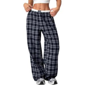 image:imageSOLY HUX Womens Plaid Checkered Pants Wide Leg Baggy Loose Sweatpants Cute Comfy Lounge Pajama Pants with PocketsBlue Plaid