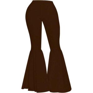 image:imageSOLY HUX Womens Plus Size Flare Pants Elastic Waist Ruffle Bell Bottom Pants Long TrousersPure Coffee Brown