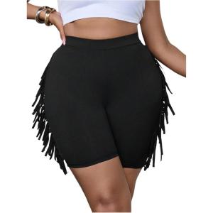 image:imageSOLY HUX Womens Plus Size Fringe Shorts Elastic High Waisted Skinny Shorts Going Out Country Concert OutfitsPlain Black