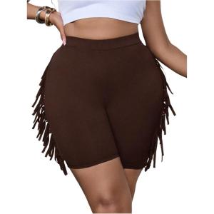 image:imageSOLY HUX Womens Plus Size Fringe Shorts Elastic High Waisted Skinny Shorts Going Out Country Concert OutfitsPlain Brown