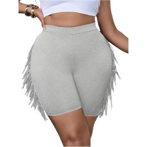 image:imageSOLY HUX Womens Plus Size Fringe Shorts Elastic High Waisted Skinny Shorts Going Out Country Concert OutfitsPlain Light Grey