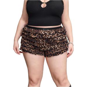 image:imageSOLY HUX Womens Plus Size Leopard Ruffle Mini Shorts Y2k Cheetah Print Bow Layered Bloomer ShortsMulticoloured Leopard