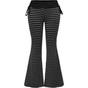 image:imageSOLY HUX Womens Plus Size Striped Flare Pants Bell Bottom Bowknot Y2k Grunge Pants StreetwearGrey and Black