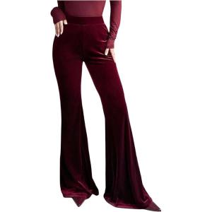 image:imageSOLY HUX Womens Velvet Flare Pants Elastic High Waisted Bell Bottom Pants Casual TrousersPure Burgundy