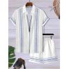image:imageSOLY HUX Mens 2 Piece Summer Vacation Outfits Geometric Print Button Down Short Sleeve Shirt and Shorts SetMulti Geometric