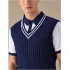 image:imageSOLY HUX Mens Striped Cable Knit Sweater Vest V Neck Sleeveless Casual School Sweater TopsDark Blue Striped