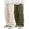 image:imageSOLY HUX Mens 2 Piece Corduroy Pants Drawstring Elastic Waist Straight Leg Baggy Pants with PocketsBeige and Green