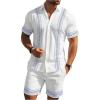 image:imageSOLY HUX Mens 2 Piece Summer Vacation Outfits Geometric Print Button Down Short Sleeve Shirt and Shorts SetMulti Geometric