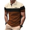 image:imageSOLY HUX Mens Golf Shirt Color Block Letter Print Short Sleeve Collared Shirts Work Casual ShirtsCoffee Brown Letter