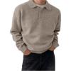 image:imageSOLY HUX Mens Sweaters Long Sleeve Collared Neck Knit Pullover Tops Work Shirts Fall ClothesPure Khaki