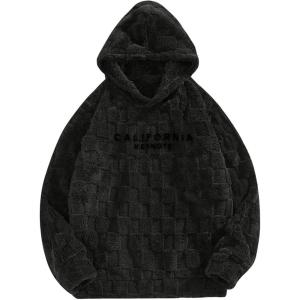 image:imageSOLY HUX Hoodies for Men Fuzzy Sherpa Pullover Letter Graphic Embroidery Long Sleeve Fall Winter Fleece Hooded SweatshirtBlack Letter