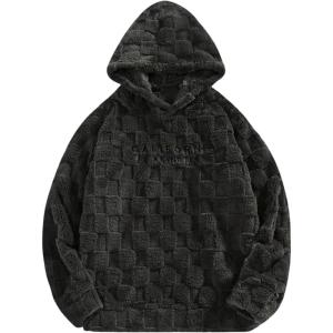 image:imageSOLY HUX Hoodies for Men Fuzzy Sherpa Pullover Letter Graphic Embroidery Long Sleeve Fall Winter Fleece Hooded SweatshirtDark Grey Letter