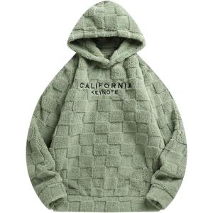 image:imageSOLY HUX Hoodies for Men Fuzzy Sherpa Pullover Letter Graphic Embroidery Long Sleeve Fall Winter Fleece Hooded SweatshirtOlive Green Letter