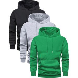 image:imageSOLY HUX Mens Athletic Hoodies Pullover 3 Packs Long Sleeve Hooded Basic Sweatshirt with PocketGreen Grey Black