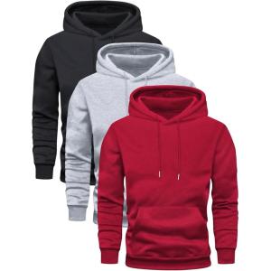 image:imageSOLY HUX Mens Athletic Hoodies Pullover 3 Packs Long Sleeve Hooded Basic Sweatshirt with PocketRed Grey Black