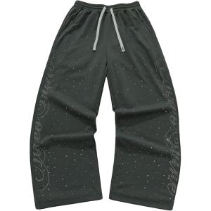 image:imageSOLY HUX Mens Baggy Sweatpants Y2k Sparkly Rhinestone Drawstring Elastic Waist Wide Leg Loose Pants StreetwearDark Grey