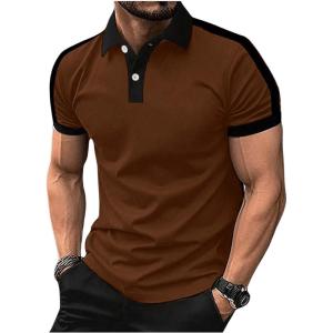 image:imageSOLY HUX Mens Button Front Golf Shirt Top Short Sleeve Collared Neck TShirtsPlain Brown