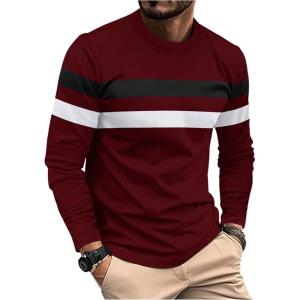 image:imageSOLY HUX Mens Color Block Striped T Shirt Long Sleeve Crew Neck Tee Tops Casual Fall ClothesBurgundy Striped