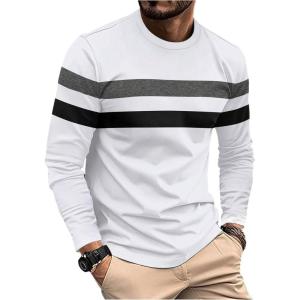 image:imageSOLY HUX Mens Color Block Striped T Shirt Long Sleeve Crew Neck Tee Tops Casual Fall ClothesWhite Striped