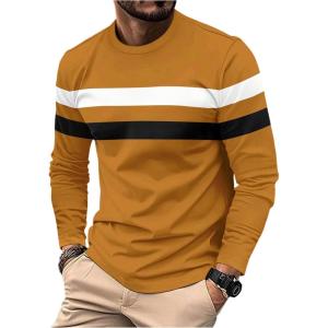 image:imageSOLY HUX Mens Color Block Striped T Shirt Long Sleeve Crew Neck Tee Tops Casual Fall ClothesYellow Striped