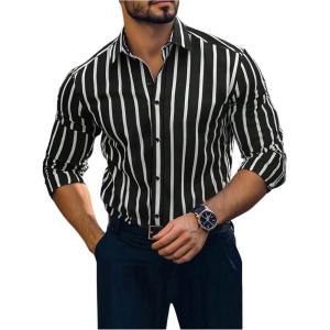 image:imageSOLY HUX Mens Dress Shirts Long Sleeve Button Down Shirt Striped Business Casual Formal Shirt Mens ClothesBlack Striped