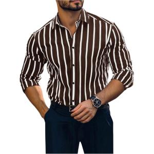 image:imageSOLY HUX Mens Dress Shirts Long Sleeve Button Down Shirt Striped Business Casual Formal Shirt Mens ClothesBrown Striped