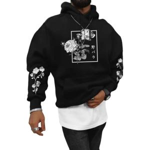 image:imageSOLY HUX Mens Floral Print Casual Graphic Hoodies Drawstring Long Sleeve Pullover SweatshirtBlack Floral