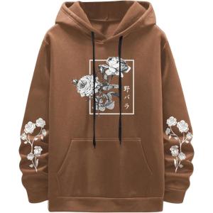 image:imageSOLY HUX Mens Floral Print Casual Graphic Hoodies Drawstring Long Sleeve Pullover SweatshirtCoffee Brown Floral Print