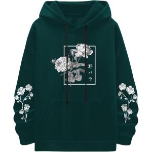 image:imageSOLY HUX Mens Floral Print Casual Graphic Hoodies Drawstring Long Sleeve Pullover SweatshirtDark Green Floral Print