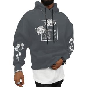 image:imageSOLY HUX Mens Floral Print Casual Graphic Hoodies Drawstring Long Sleeve Pullover SweatshirtDark Grey Floral Print