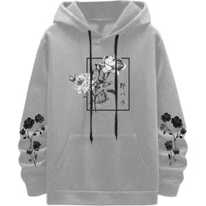 image:imageSOLY HUX Mens Floral Print Casual Graphic Hoodies Drawstring Long Sleeve Pullover SweatshirtLight Grey Graphic