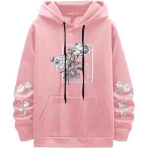 image:imageSOLY HUX Mens Floral Print Casual Graphic Hoodies Drawstring Long Sleeve Pullover SweatshirtLight Pink Floral Print