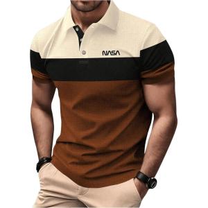 image:imageSOLY HUX Mens Golf Shirt Color Block Letter Print Short Sleeve Collared Shirts Work Casual ShirtsCoffee Brown Letter