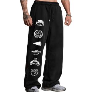 image:imageSOLY HUX Mens Graphic Sweatpants Drawstring Elastic Waist Baggy Straight Leg Pants StreetwearBlack Letter