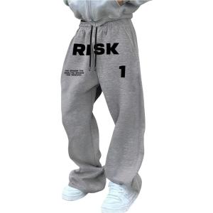 image:imageSOLY HUX Mens Graphic Sweatpants Letter Print Drawstring Waist Baggy Wide Leg Pants with PocketsLight Grey Letter
