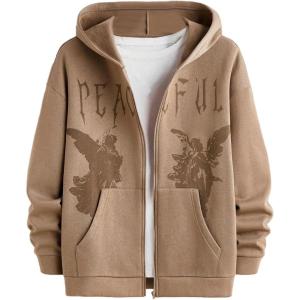image:imageSOLY HUX Mens Graphic Zip Up Hoodies Streetwear Jacket Letter Print Long Sleeve Sweatshirt with PocketBrown Figure